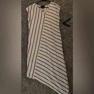 Tahari Asymmetrical Dress in Black and Cream Stripes